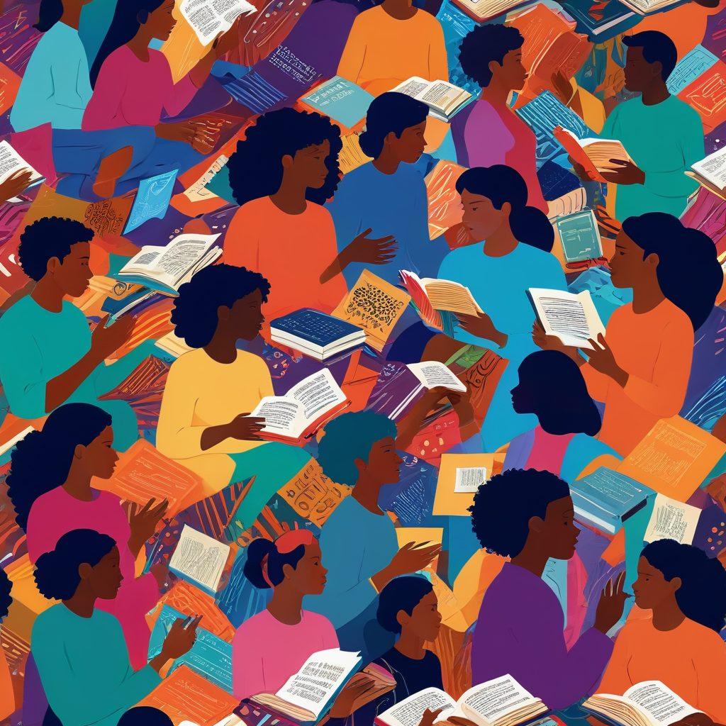 A bold, abstract representation of diverse individuals engaging in conversations about sexual expression, surrounded by various forms of adult media, such as books, films, and digital screens. The background features colorful and vibrant patterns symbolizing openness and education, with subtle silhouettes representing a wide spectrum of identities. The overall mood is empowering and informative, aimed at promoting healthy discussions around adult themes. vibrant colors. abstract art.